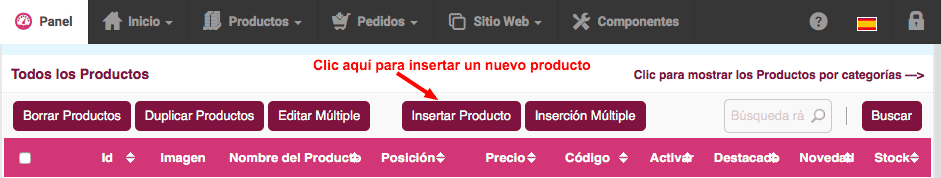 insertar nuevo producto