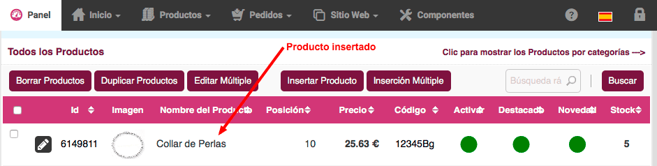 producto insertado en tienda