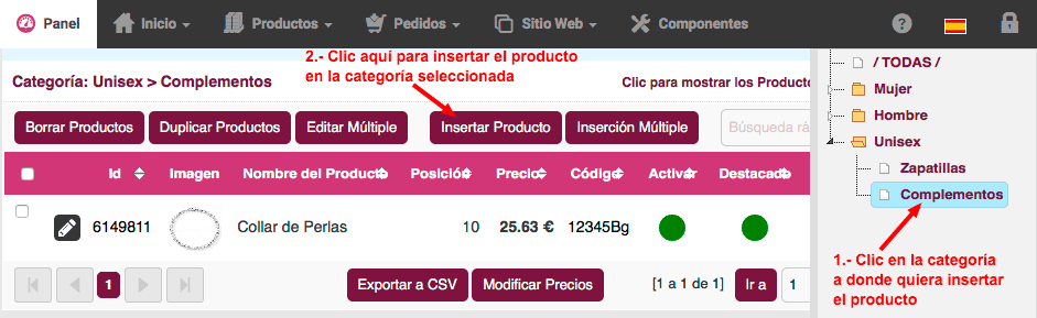 insertar productos en categoria