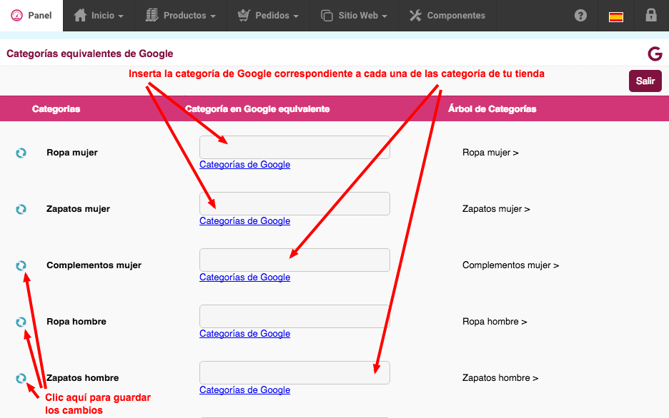 categorias de google